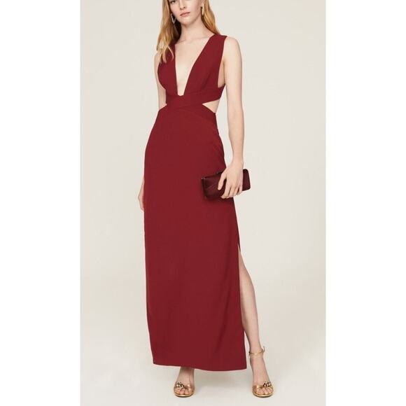 Fame & Partners Formal Dress Women 4 Burgundy Plunge Cutout Slit Maxi Gown - Picture 1 of 12